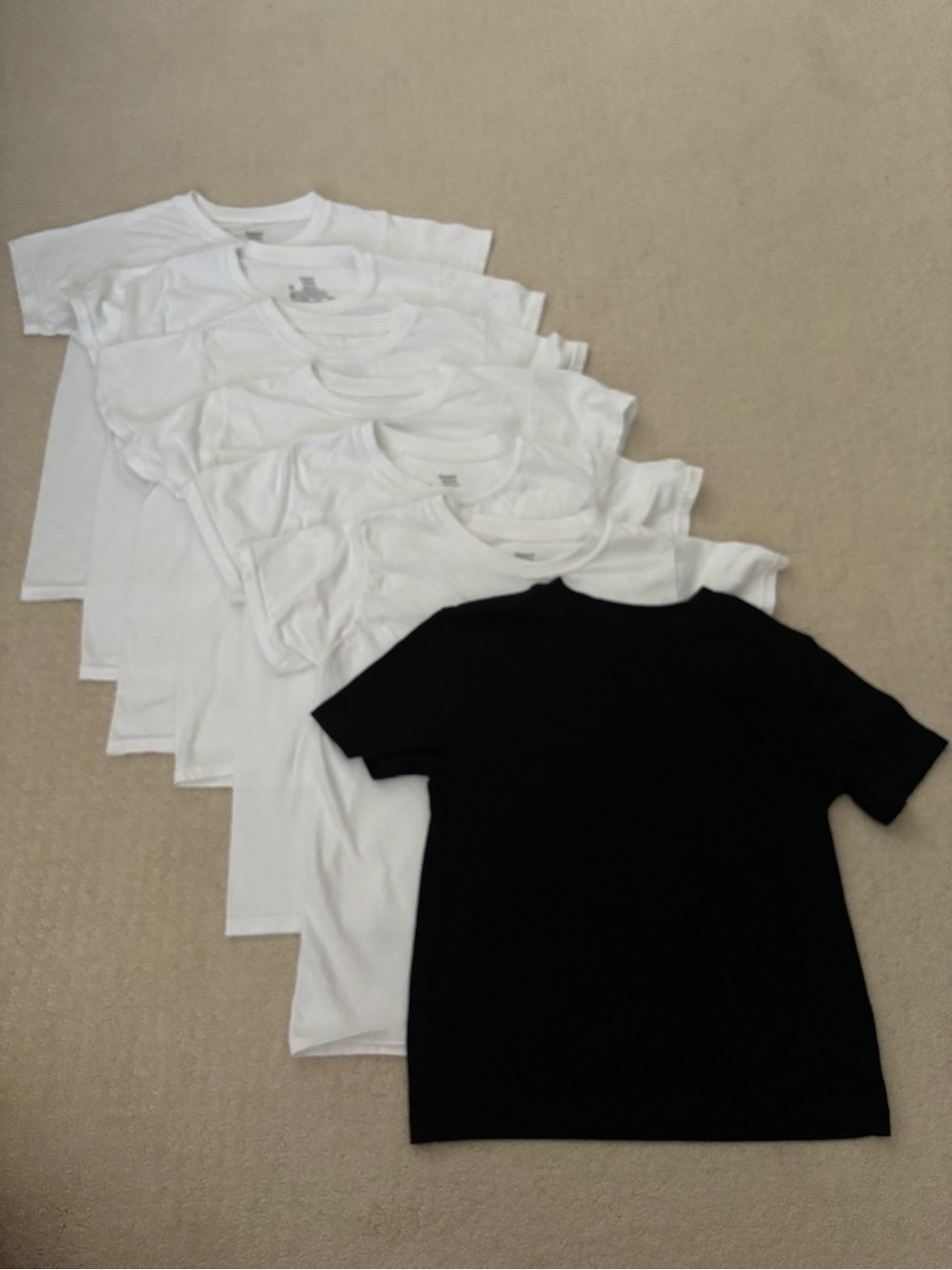 Youth Kids Undershirt Short Sleeve Tee Pack - 6 White + 1 Black